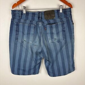 Vintage Levi's 550 Mens Striped Denim Shorts Blue Relaxed Fit Size 36